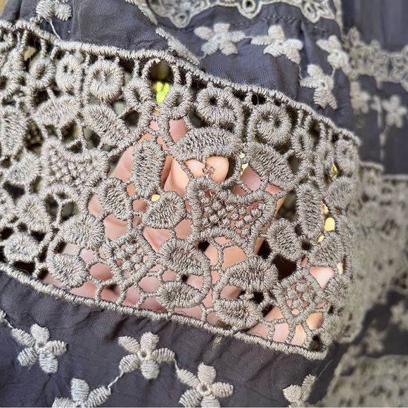 Johnny Was Brown Cupra Rayon Eyelet Lace & Embroidered Long Sleeve Tunic Sz M - Picture 14 of 16